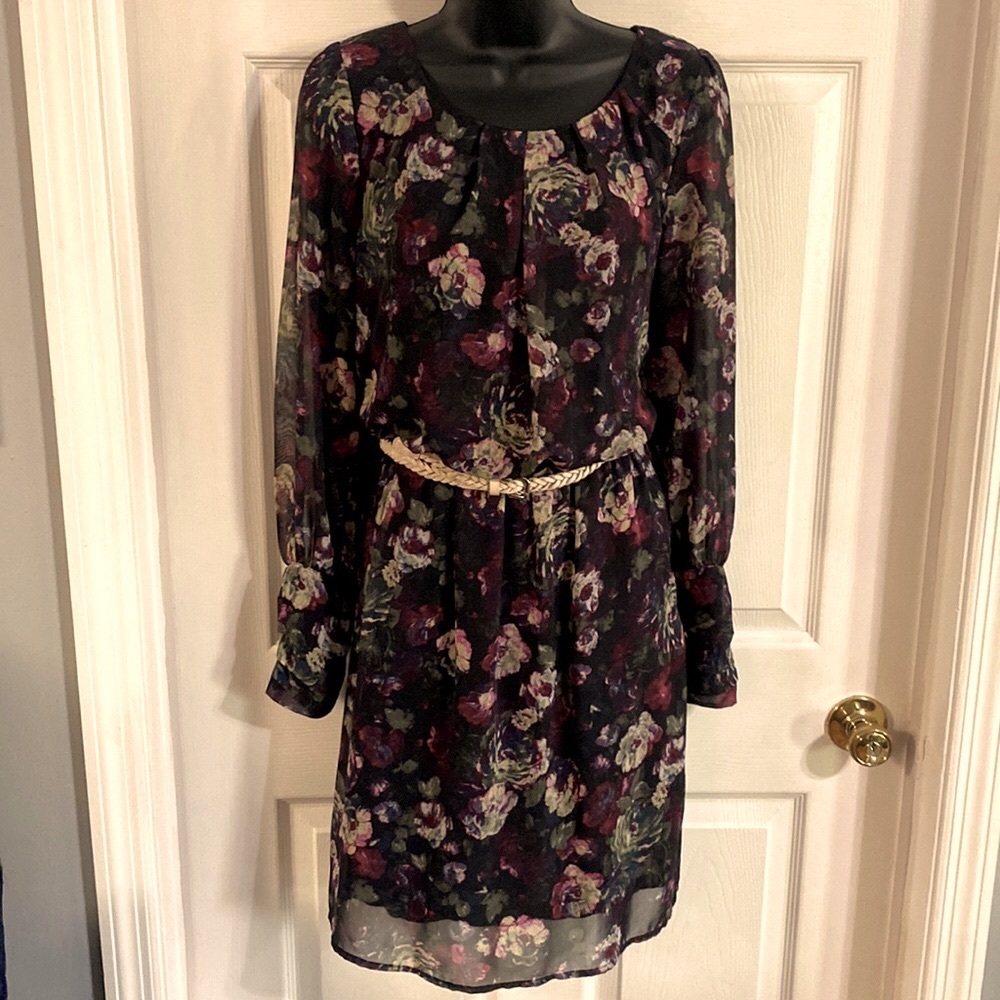 Acclaimed black & purple floral dress, size small.